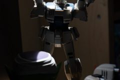 Sunlight shines through Dillon Hulse's bedroom window onto a completed model kit from the anime "Mobile Suit Gundam: The 08th MS Team" at his Long Beach apartment Tuesday, April 7, 2020. Photograph by Dillon Hulse.