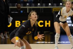 12/04/2019 – LONG BEACH, CALIF: Senior Hailey Harward positions herself to receive and set up the attack for The Beach. Dillon Hulse.